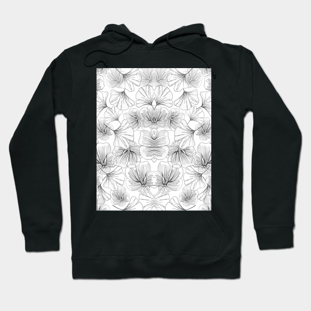White And Black Flower Pattern Abstract Line Art Graphic Hoodie by AmaniZelaya